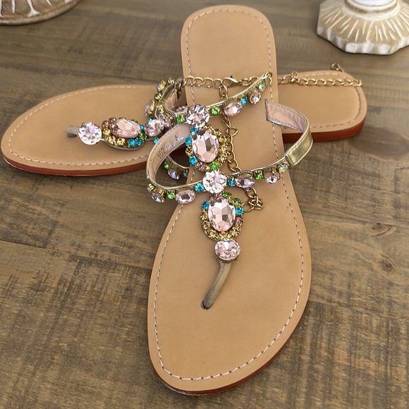 Rhinestone Pink and Gold Sandals - Picture 3 of 5